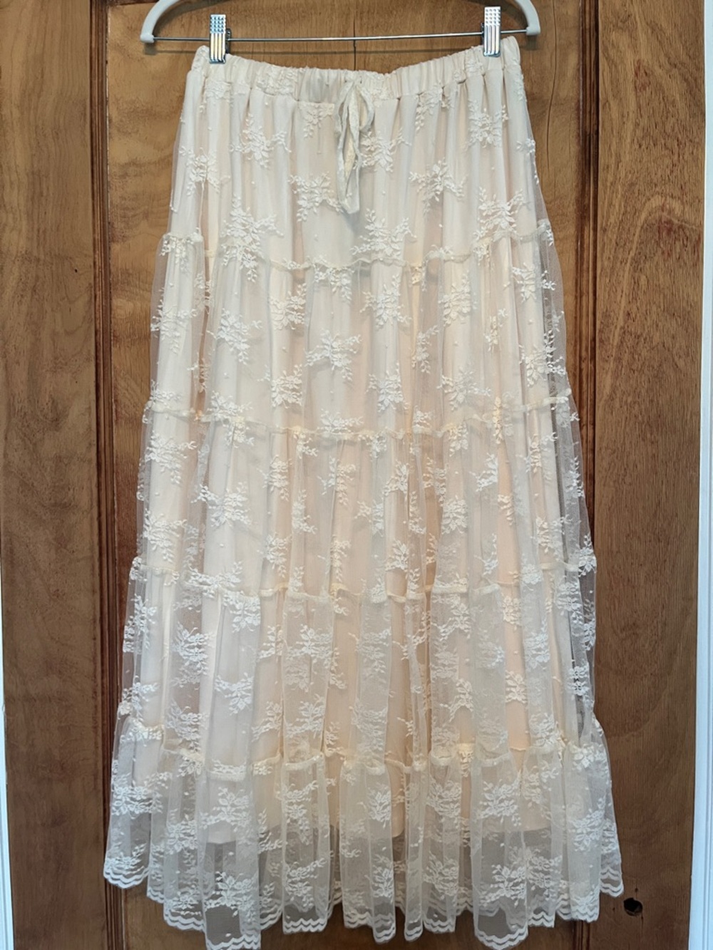 Lulu's Cream Lace Tiered Maxi Skirt with Tie Waist